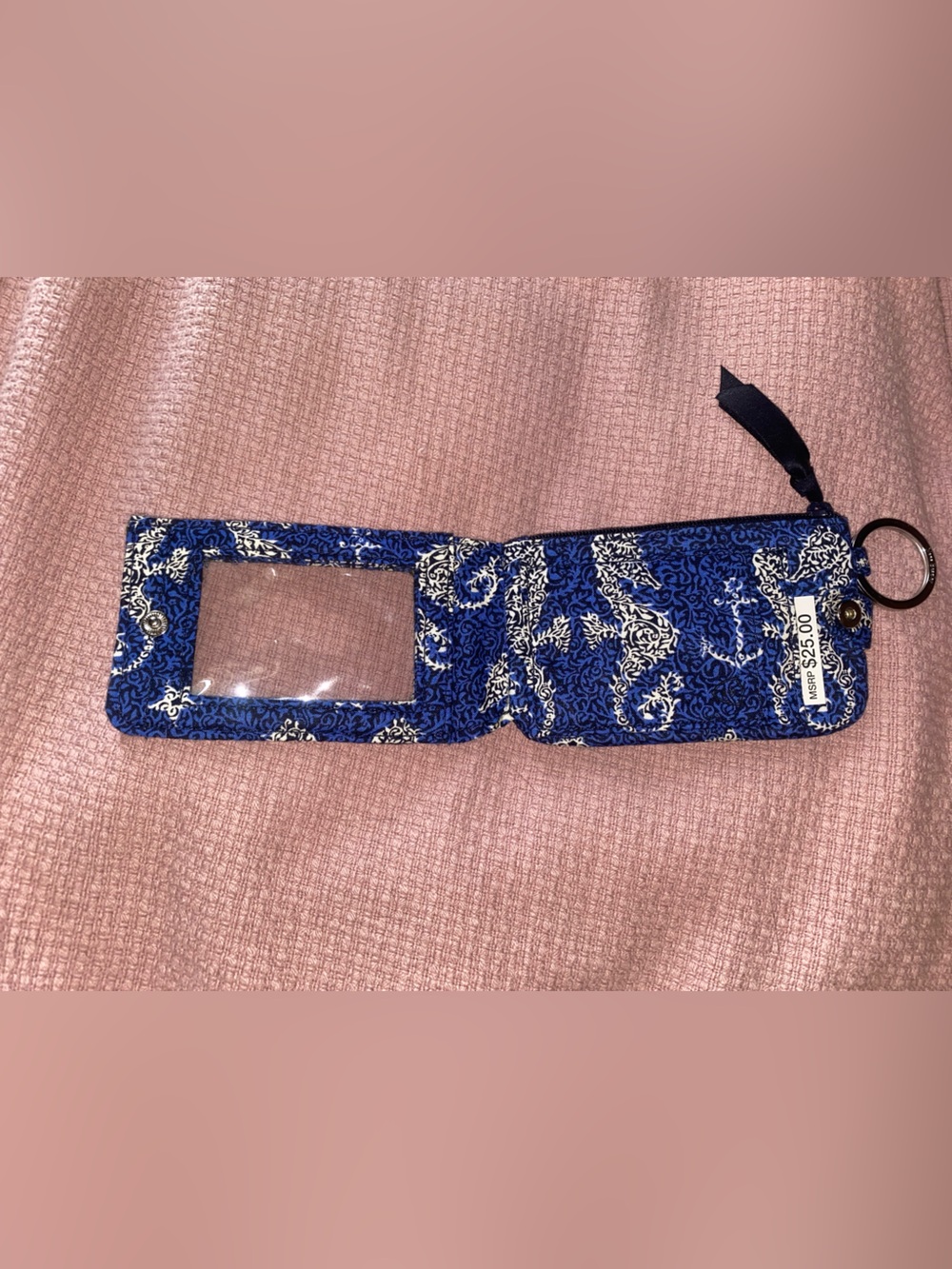 Vera Bradley Royaln Blue and White Seahorse Paisley Wristlet ID Case - Picture 10 of 15